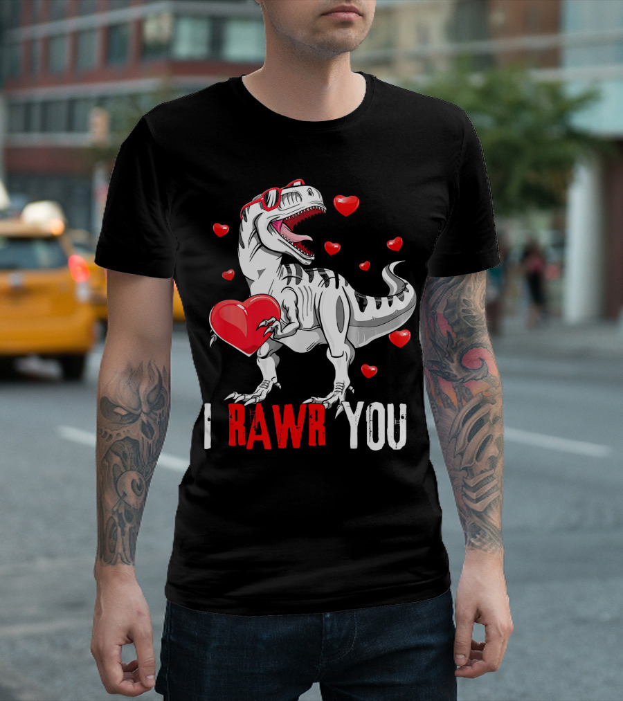 I Rawr You Dinosaur Valentines Day Hearts Sunglasses T-Shirt