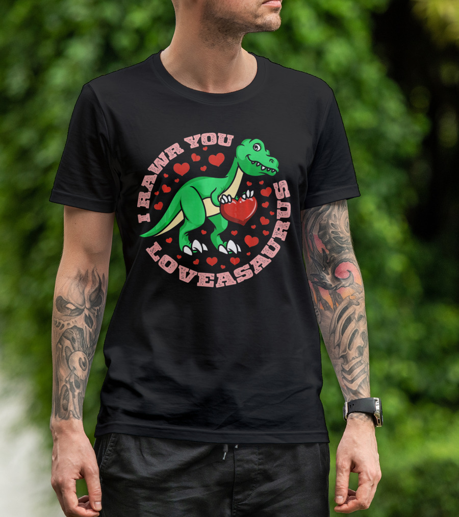 I Rawr You Loveasaurus Valentine Day Dinosaur Heart Circle T-Shirt