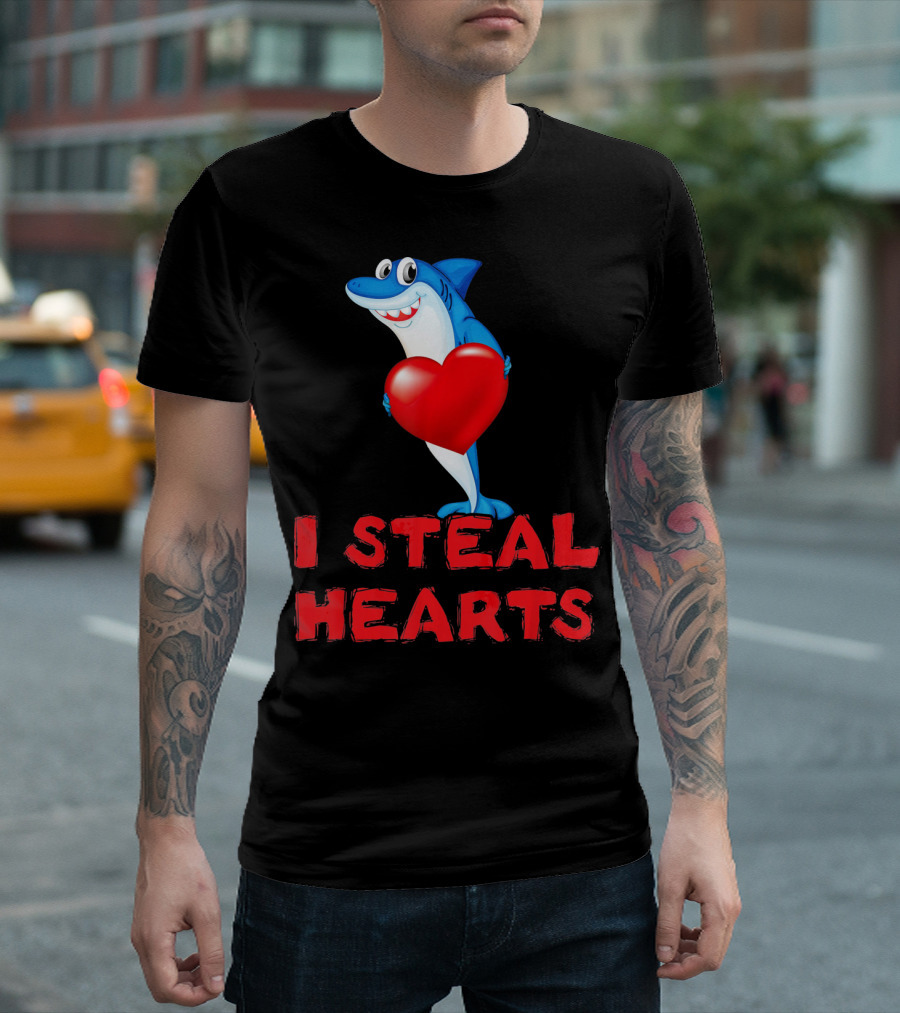 I Steal Hearts Shark Funny Valentines Day T-Shirt