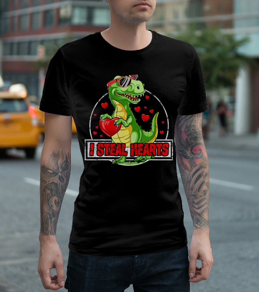 I Steal Hearts Dinosaur Rex Lovers Valentine's Day T-Shirt