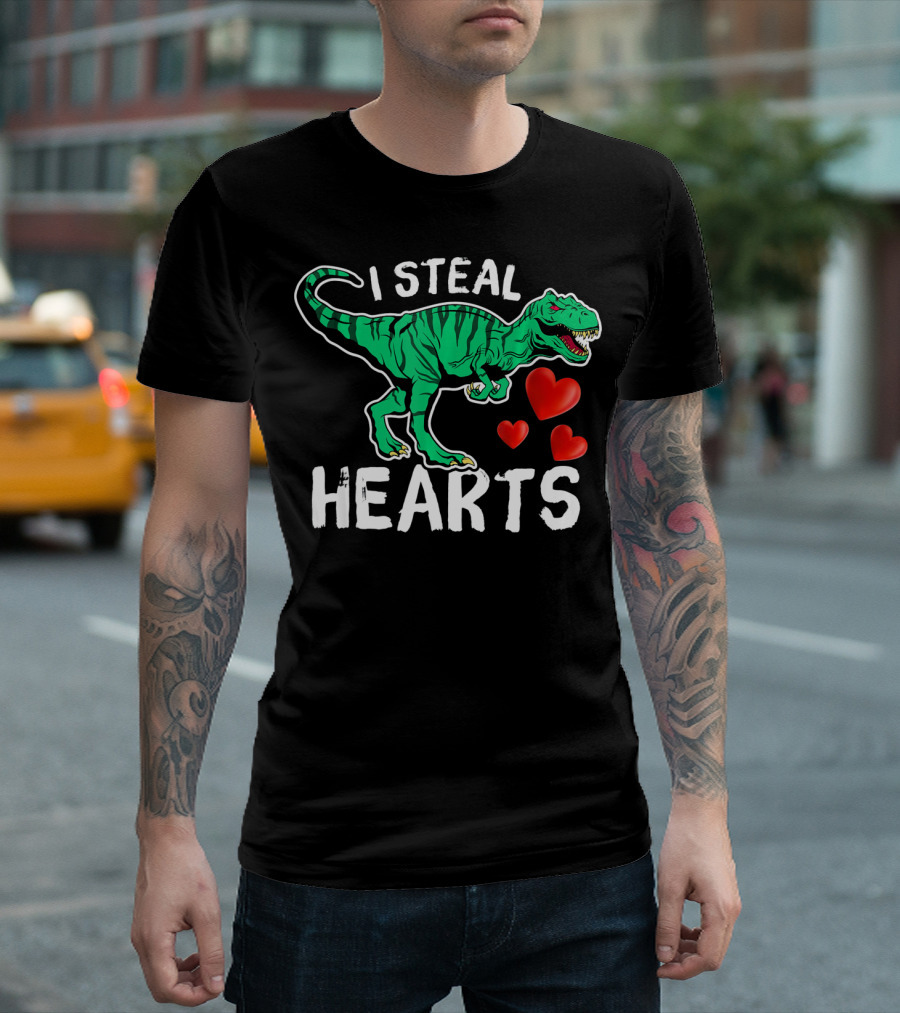 I Steal Hearts Dinosaur Valentine Day T-Rex and Hearts T-Shirt
