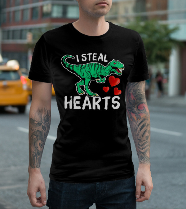 I Steal Hearts Dinosaur Valentine Day T-Rex And Hearts T-Shirt
