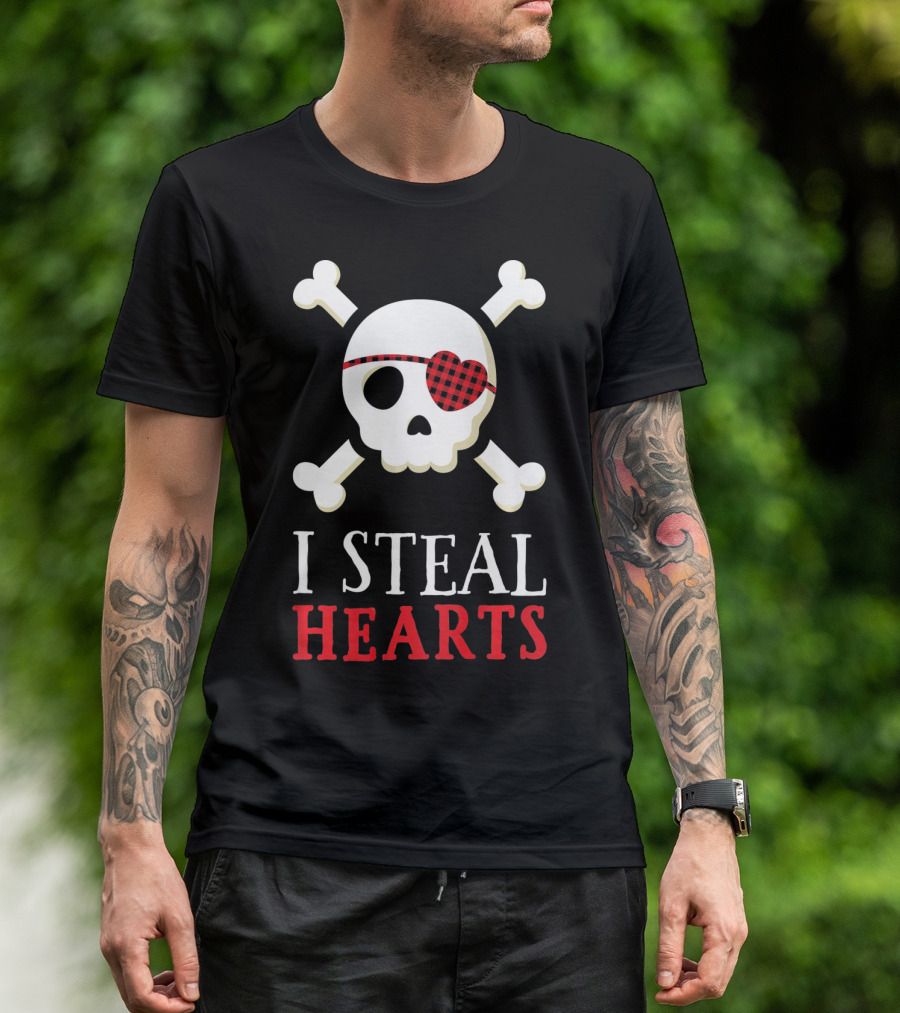 I Steal Hearts Skull Crossbones Eye Patch T-Shirt