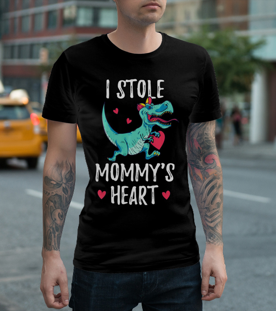 I Stole Mommy's Heart Valentine's Day Dino With Hearts T-Shirt