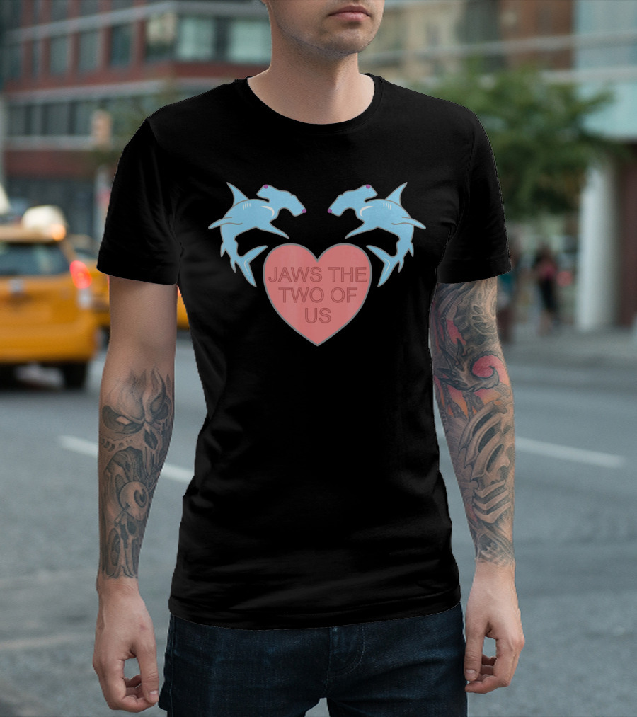 Jaws the Two of Us Valentines Heart with Hammerhead Sharks T-Shirt