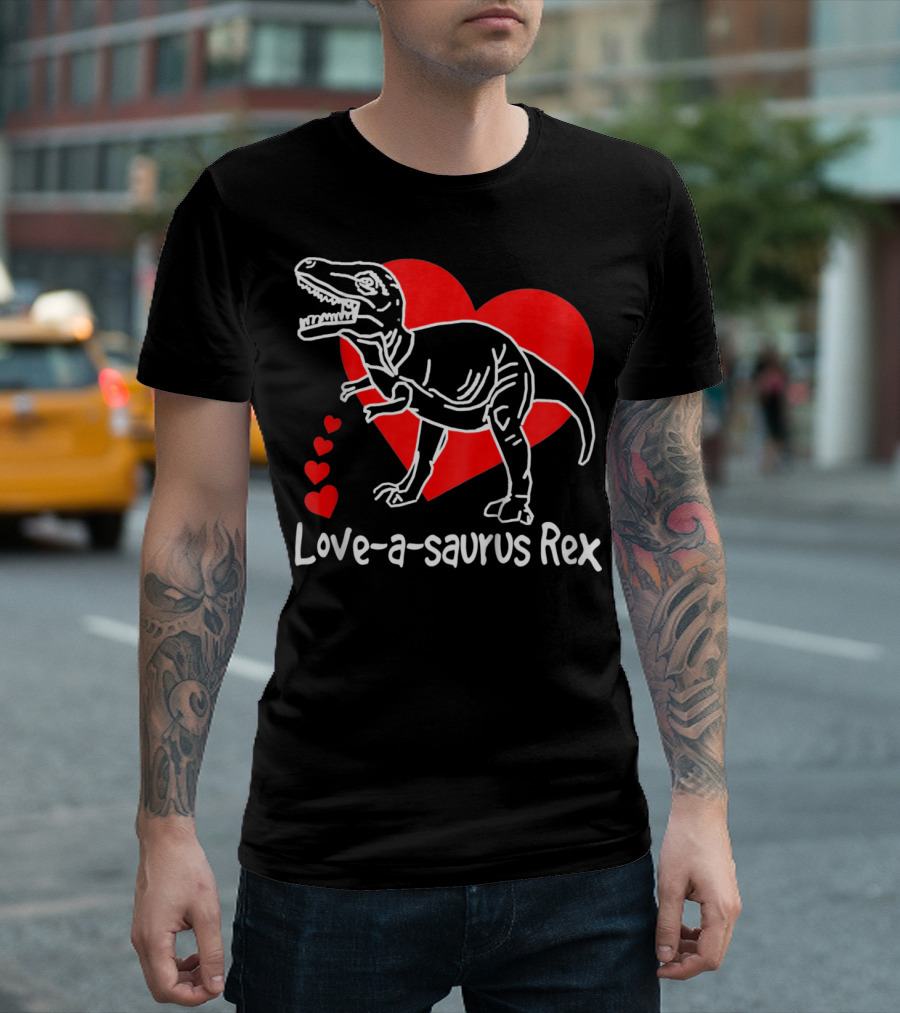 Love-a-saurus Rex Dinosaur with Red Hearts T-Shirt
