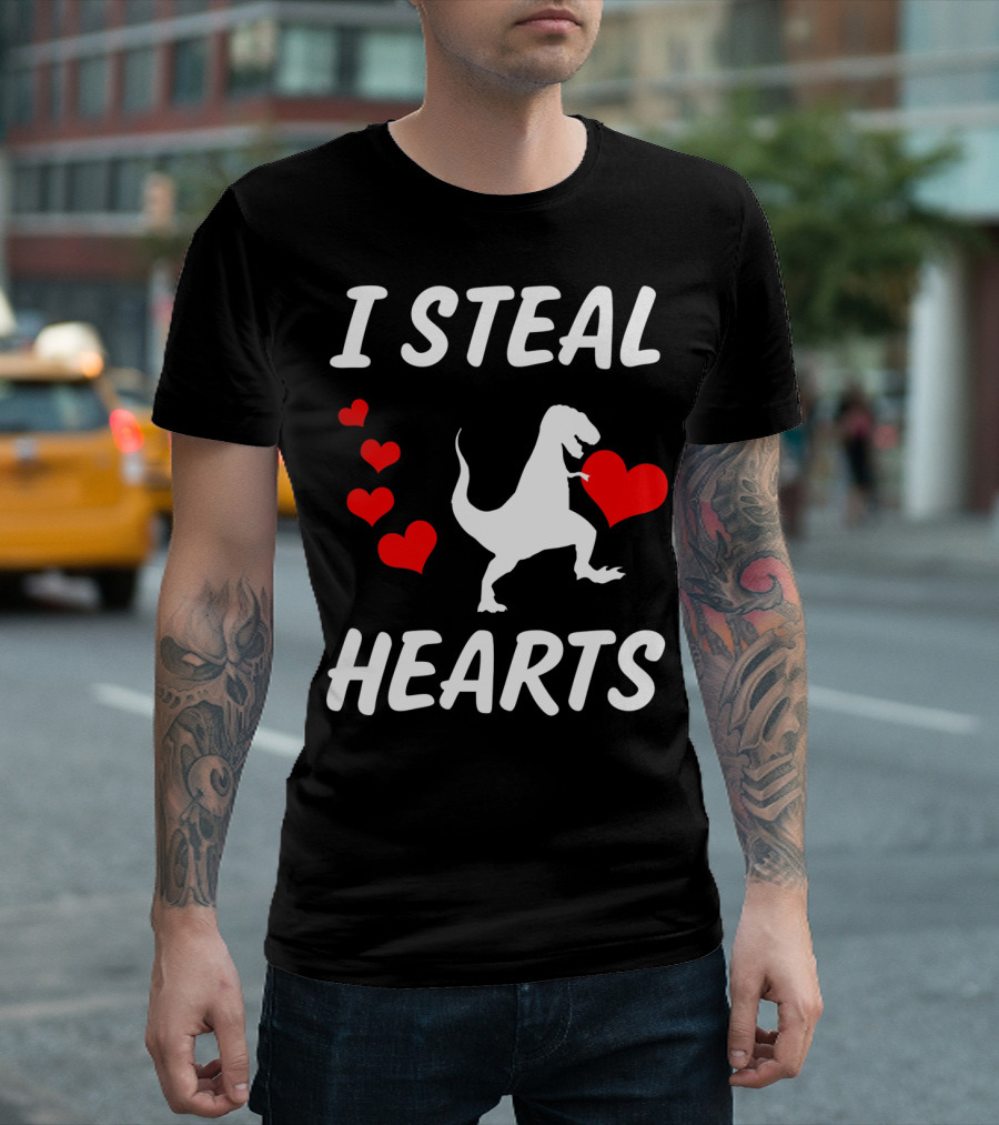 I Steal Hearts Funny Boys Dinosaur Valentine Kids T-Shirt