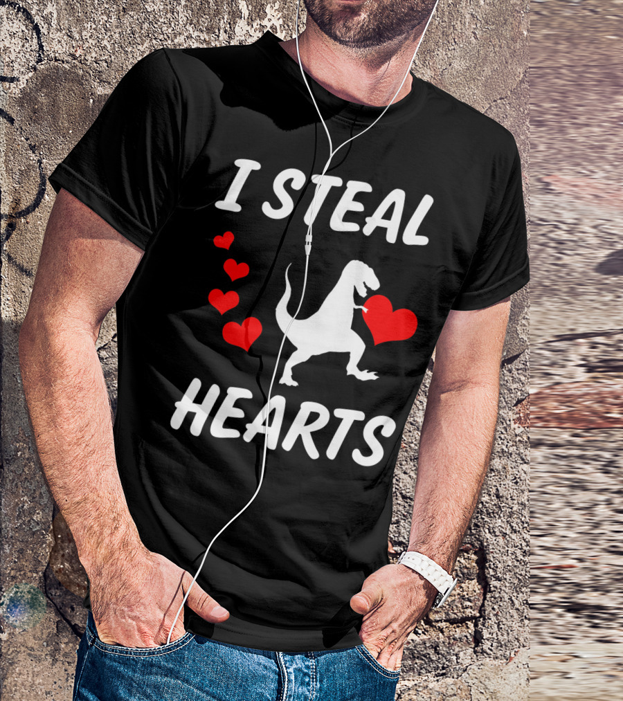 I Steal Hearts Funny Boys Dinosaur Valentine Kids T-Shirt