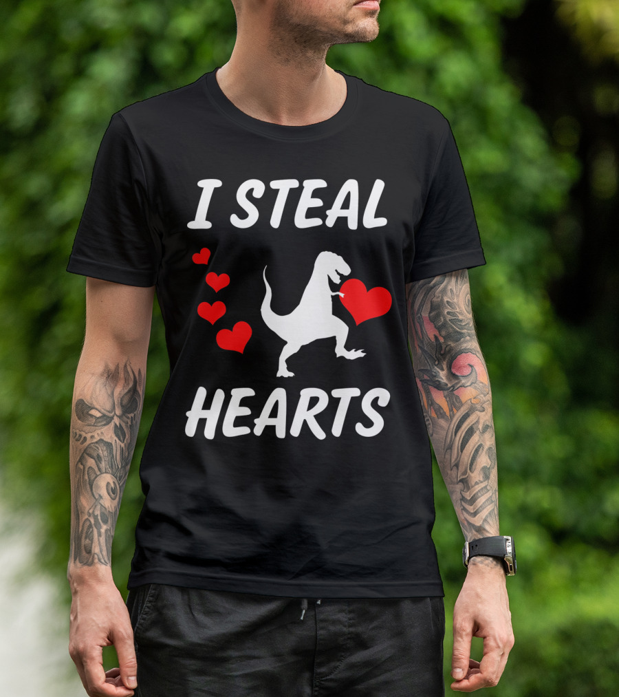 I Steal Hearts Funny Boys Dinosaur Valentine Kids T-Shirt