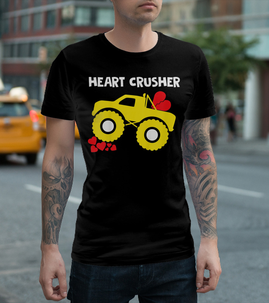 Heart Crusher Monster Truck Valentine Kids T-Shirt