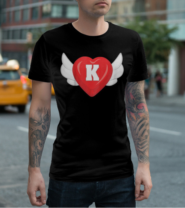Kids Monogram K Red Heart With Wings T-Shirt