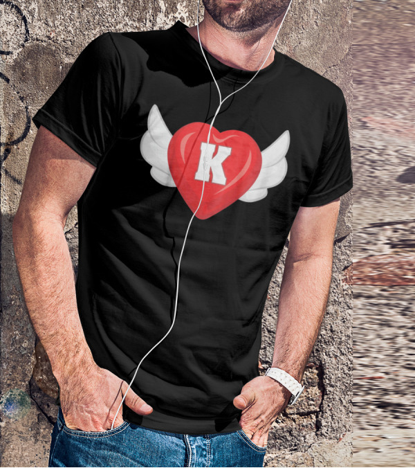 Kids Monogram K Red Heart With Wings T-Shirt