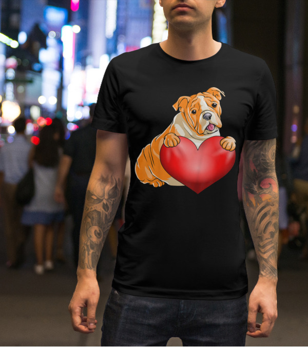 Kids Valentines Day Bulldog Heart Dog T-Shirt