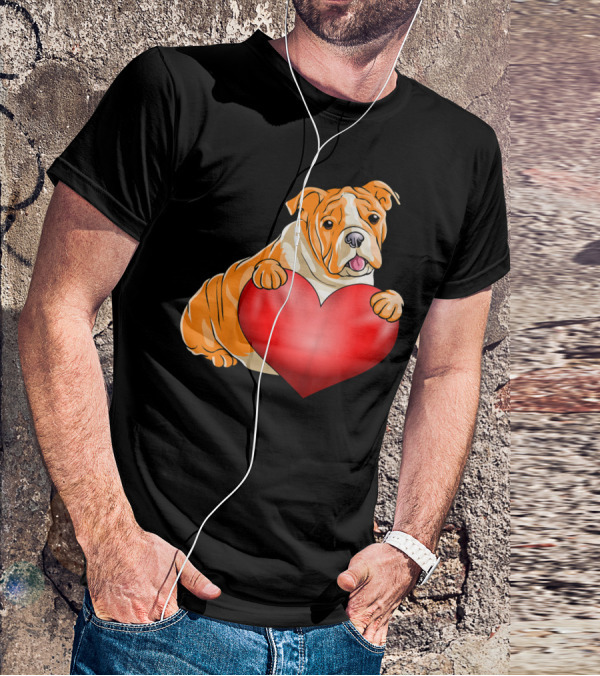 Kids Valentines Day Bulldog Heart Dog T-Shirt