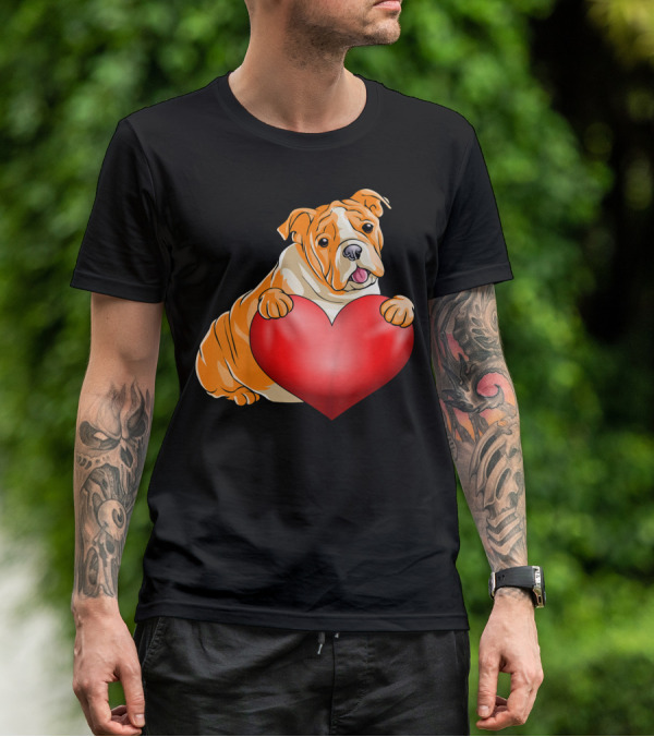 Kids Valentines Day Bulldog Heart Dog T-Shirt