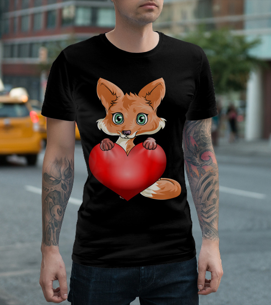 Cute Valentine's Day Fox Holding Heart T-Shirt