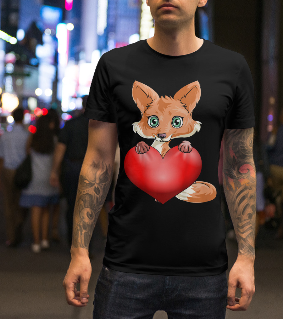 Cute Valentine's Day Fox Holding Heart T-Shirt