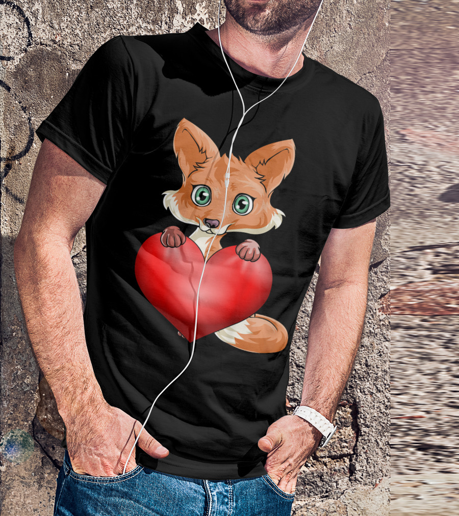 Cute Valentine's Day Fox Holding Heart T-Shirt