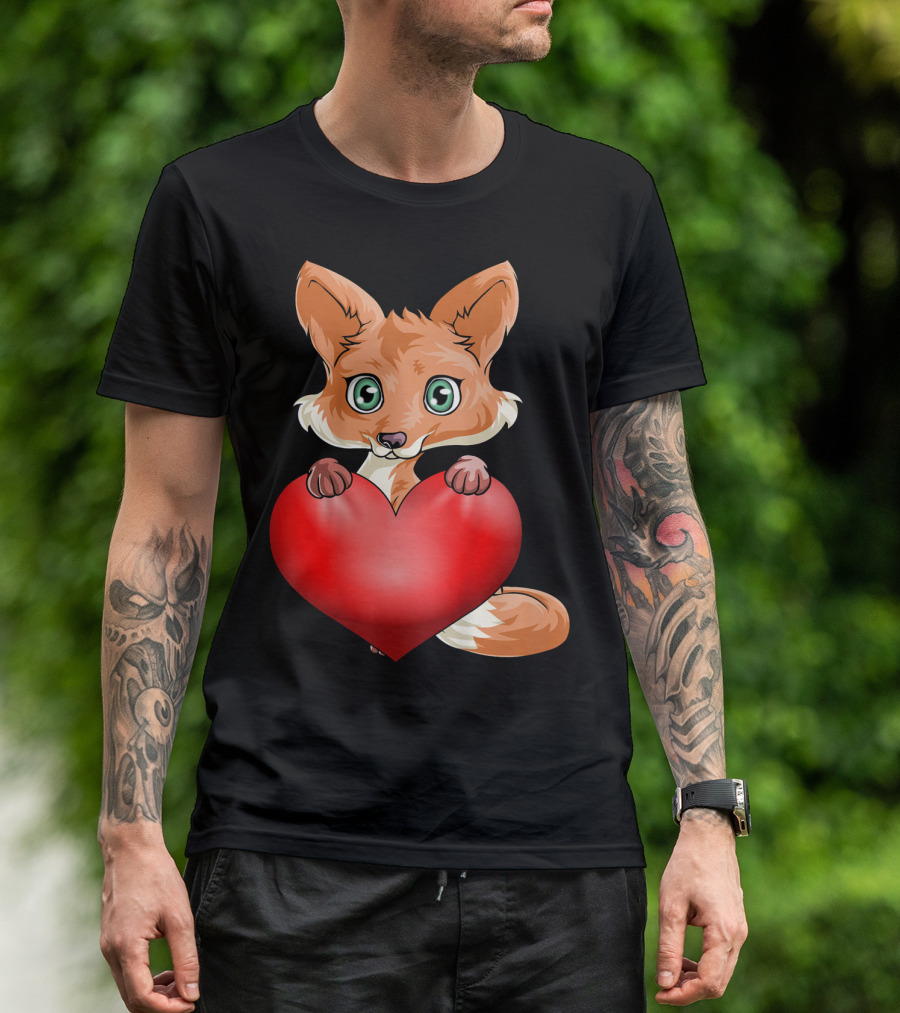 Cute Valentine's Day Fox Holding Heart T-Shirt