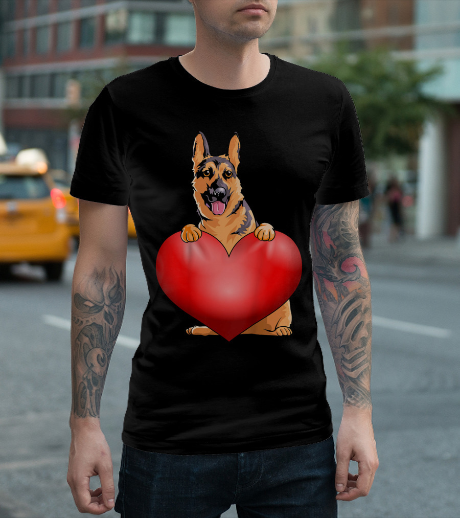 Kids Valentines Day German Shepherd Holding Heart T-Shirt