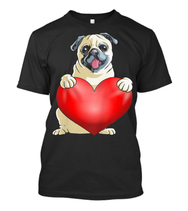 Kids Valentines Day Pug Dog Heart T-Shirt