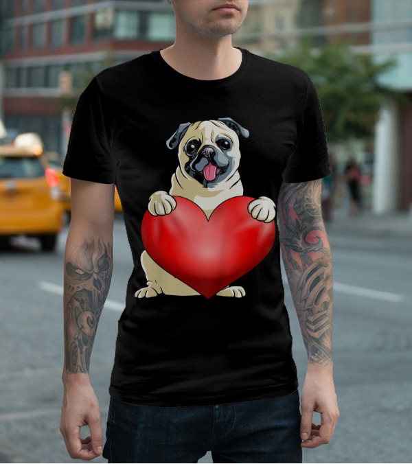 Kids Valentines Day Pug Dog Heart T-Shirt