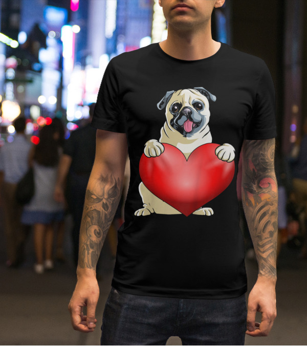 Kids Valentines Day Pug Dog Heart T-Shirt