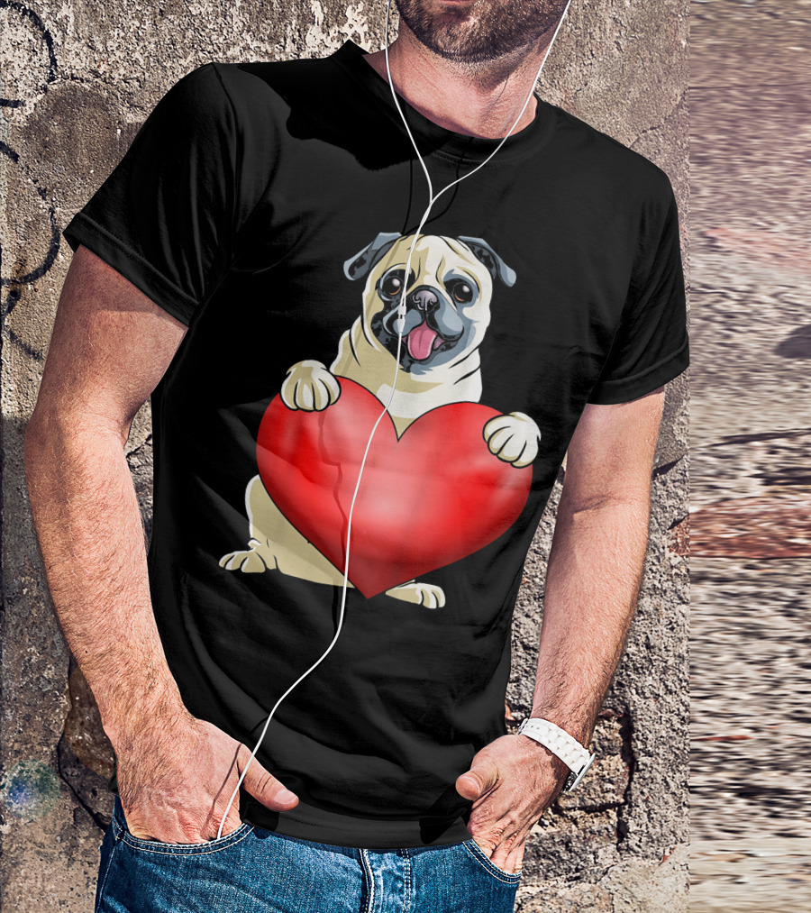 Kids Valentines Day Pug Dog Heart T-Shirt