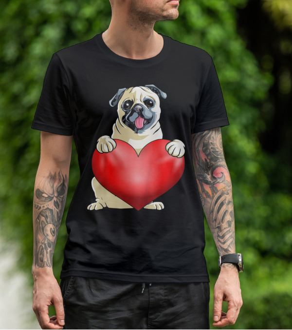 Kids Valentines Day Pug Dog Heart T-Shirt