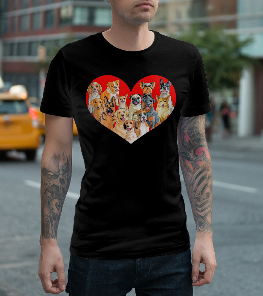 Kids Valentines Day Heart Pug Yorkie Corgi Dogs T-Shirt