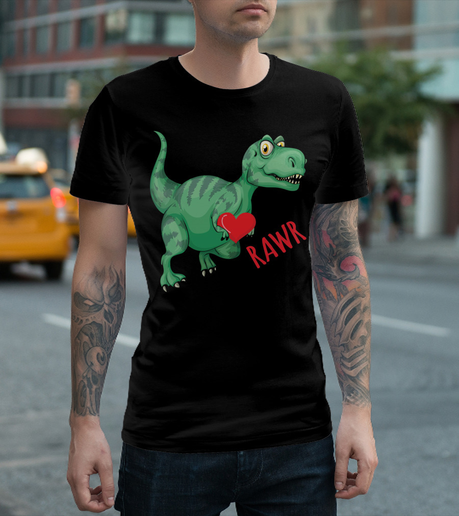 Kids Valentines Day Toddler Dinosaur Holding Heart Rawr T-Shirt