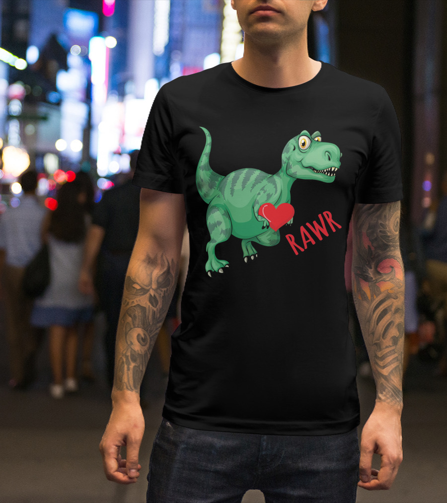 Kids Valentines Day Toddler Dinosaur Holding Heart Rawr T-Shirt