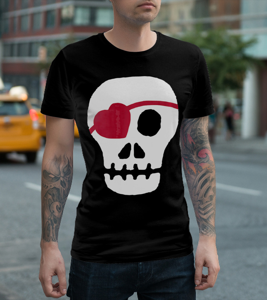 Kids Valentines Day Skull with Heart Eyepatch T-Shirt