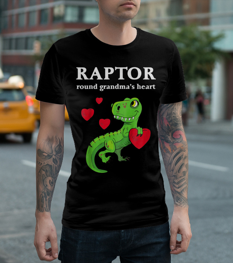 Raptor Round Grandma's Heart Valentines Rex Dinosaur T-Shirt