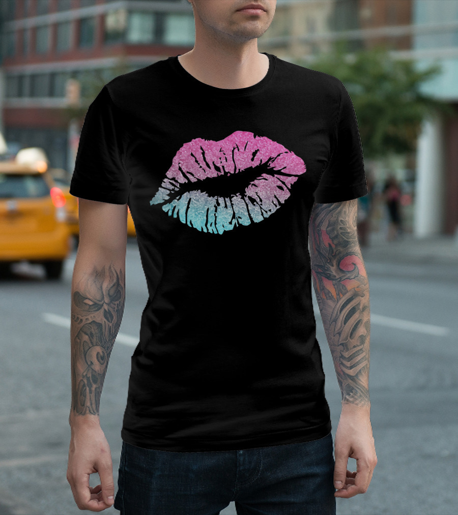 Kiss Lips Pink Blue Valentine Love T-Shirt