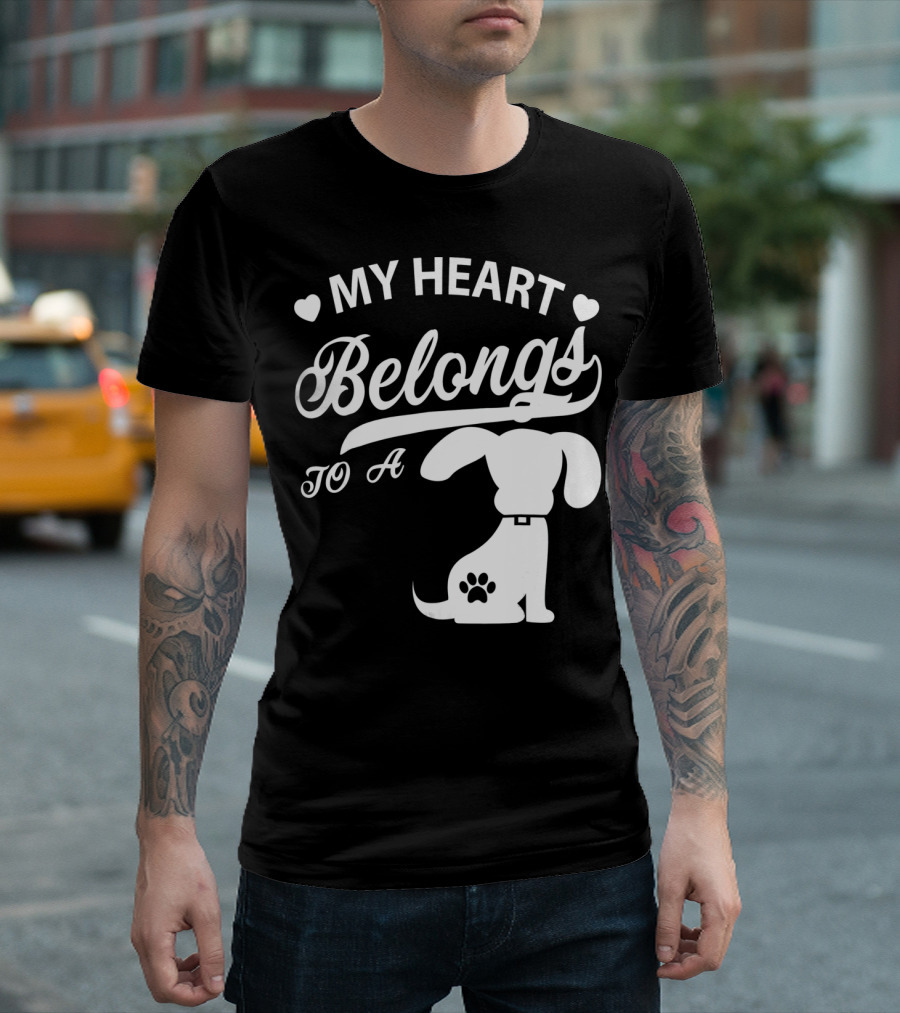 MY HEART BELONGS TO A DOG WITH PAW PRINT AND HEARTS T-Shirt