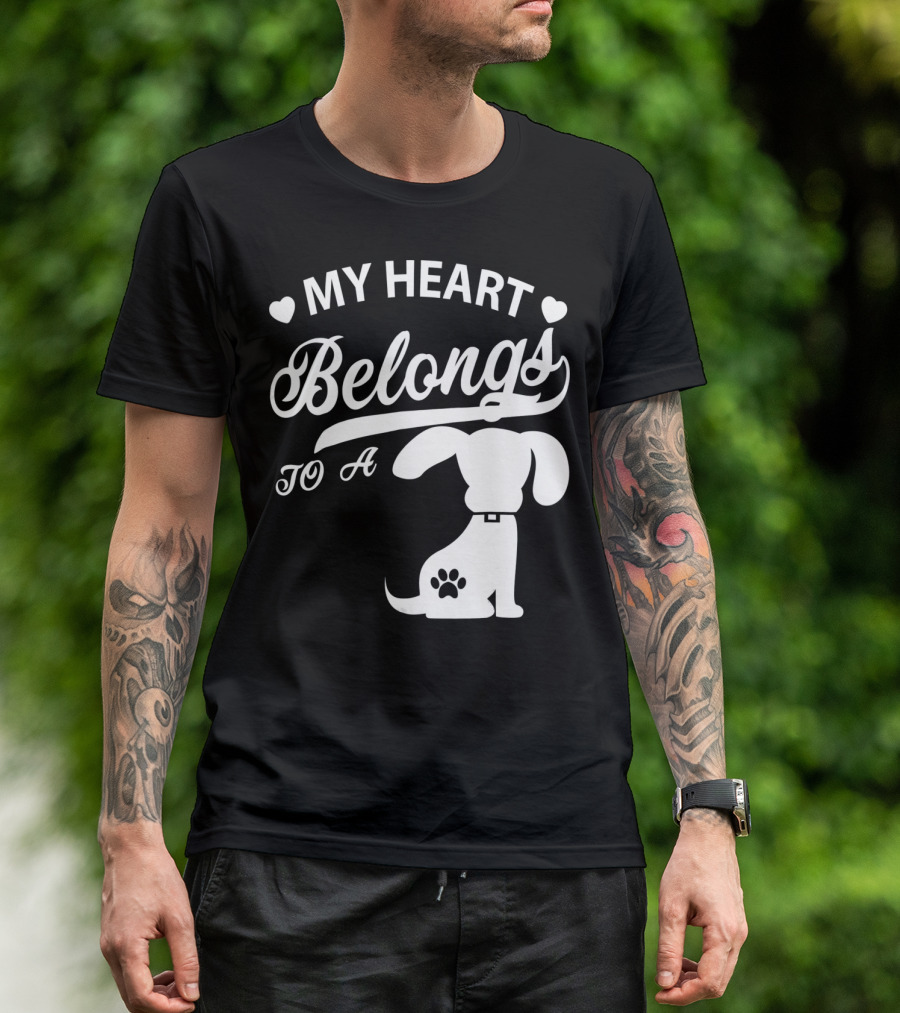 My Heart Belongs To A Dog With Paw Print And Hearts T-Shirt