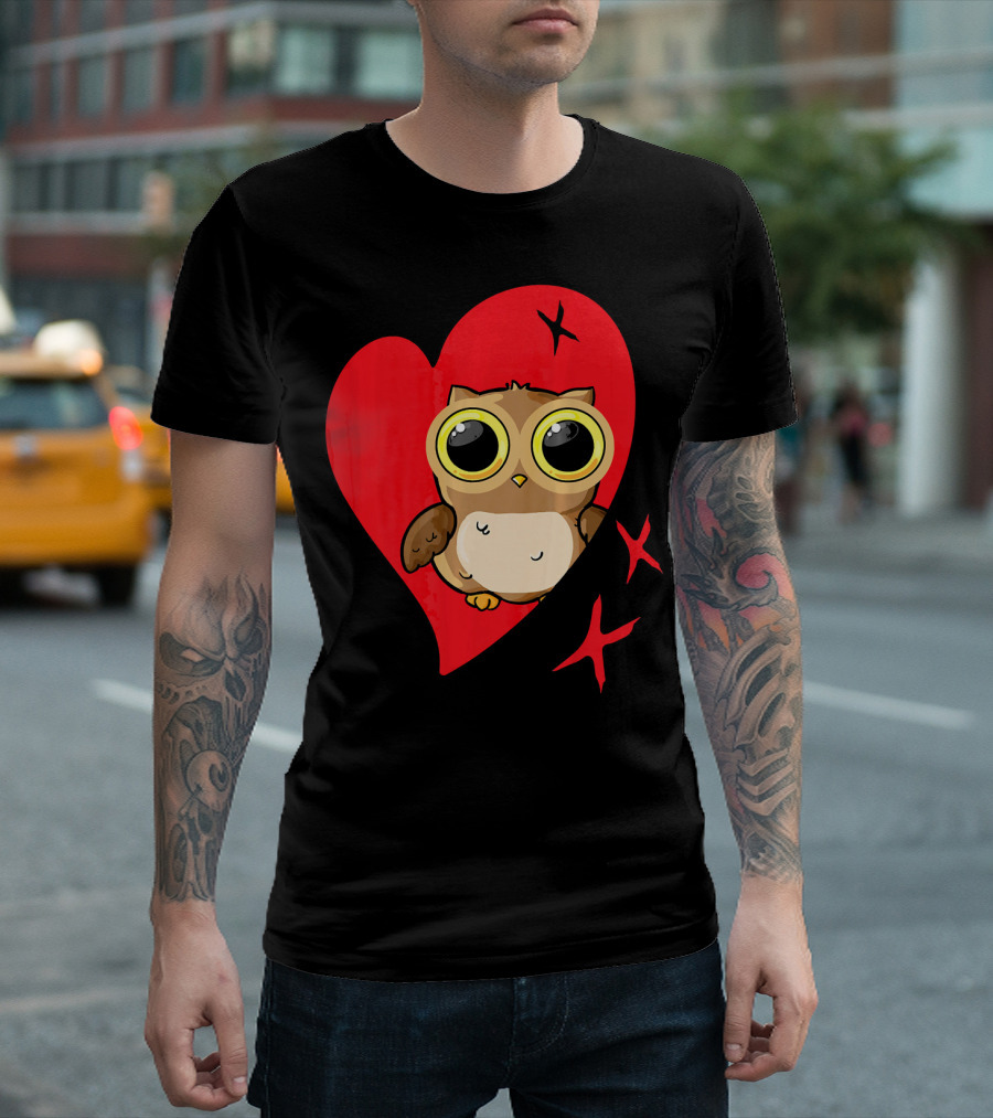 Valentine Day Red Heart Owl with Big Eyes T-Shirt