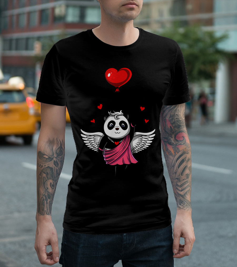 Panda Bear Cupid Valentines Day Love Balloon T-Shirt