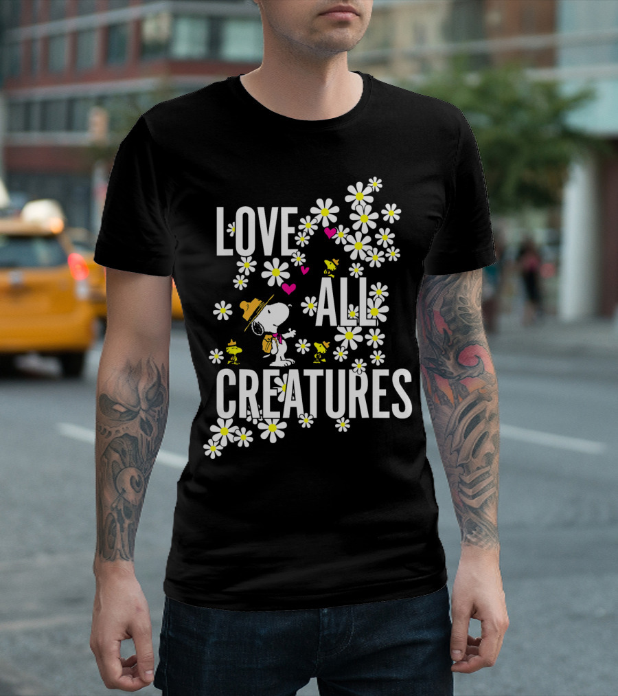 Peanuts Love All Creatures Valentine Snoopy with Flowers T-Shirt
