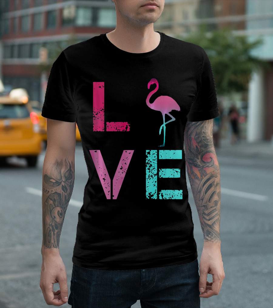LOVE Pink Flamingos Valentine T-Shirt