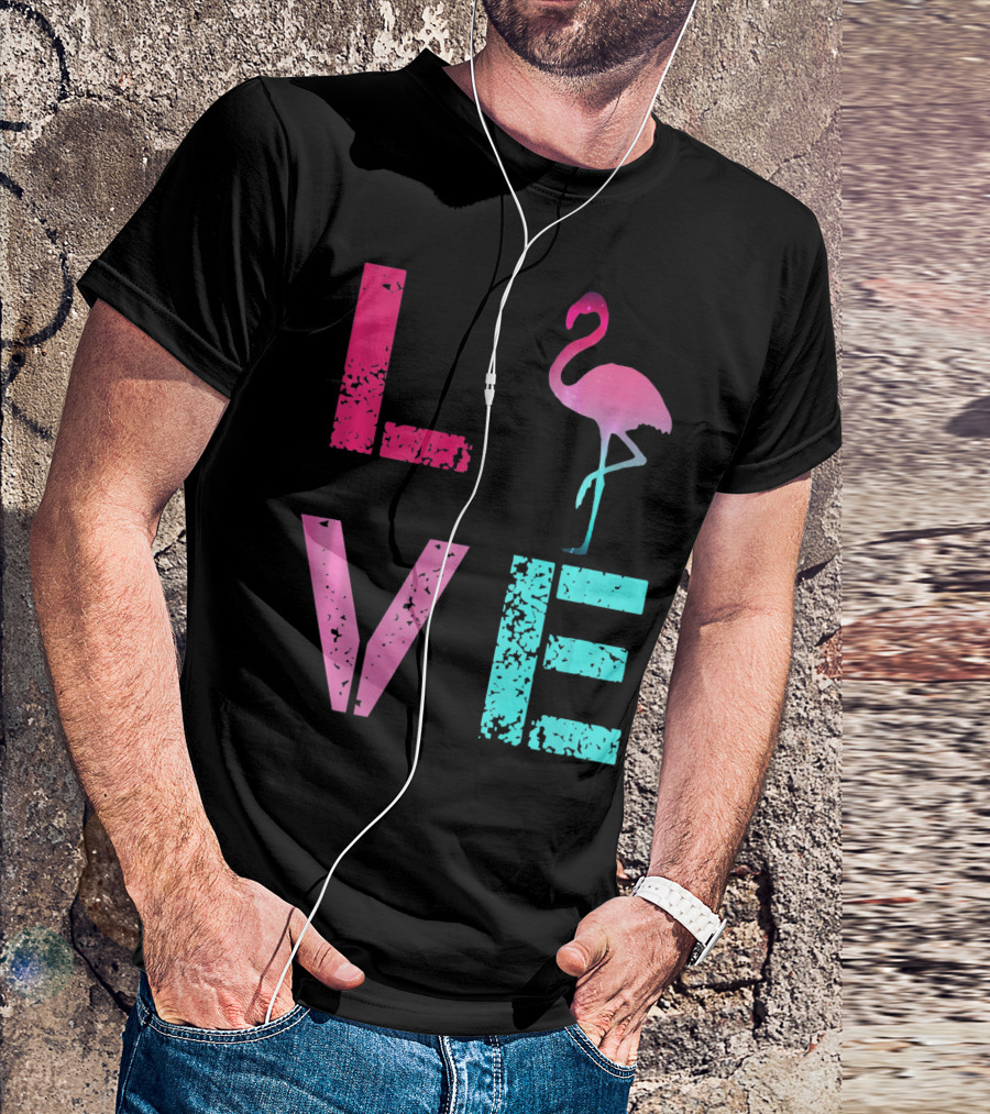LOVE Pink Flamingos Valentine T-Shirt