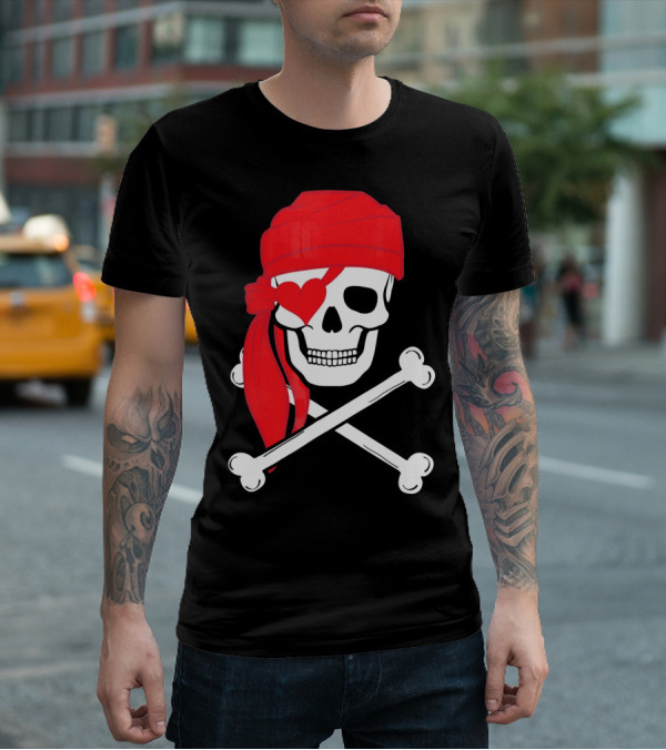 Pirate Skull And Cross Bones Heart Eyepatch Valentines T-Shirt