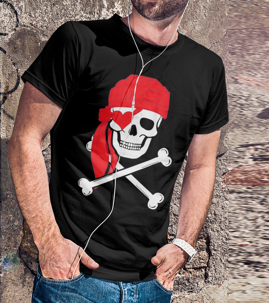 Pirate Skull And Cross Bones Heart Eyepatch Valentines T-Shirt