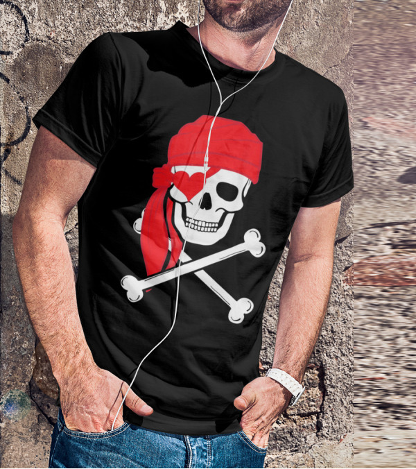 Pirate Skull And Cross Bones Heart Eyepatch Valentines T-Shirt