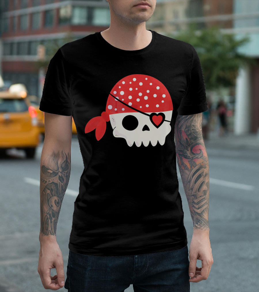 Pirate Skull with Heart Eyepatch I Steal Hearts Valentines T-Shirt