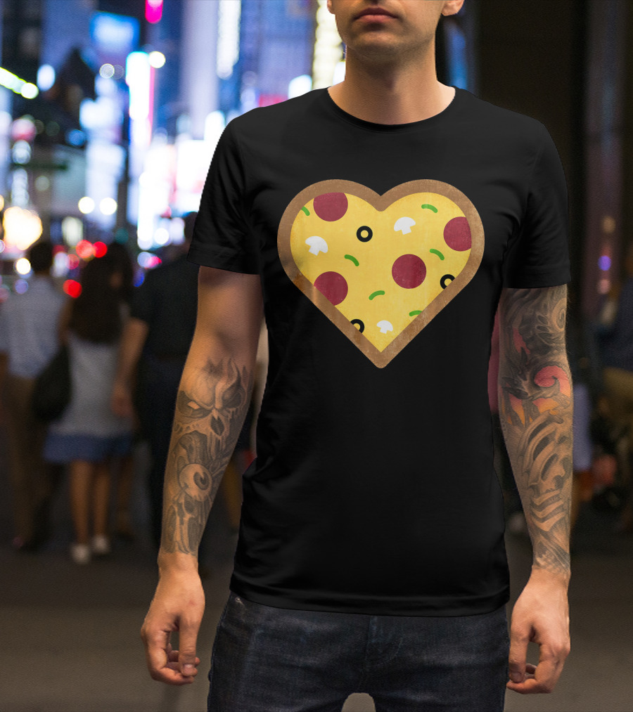 Pizza Heart Toppings Punny Pepperoni Olive Mushroom T-Shirt