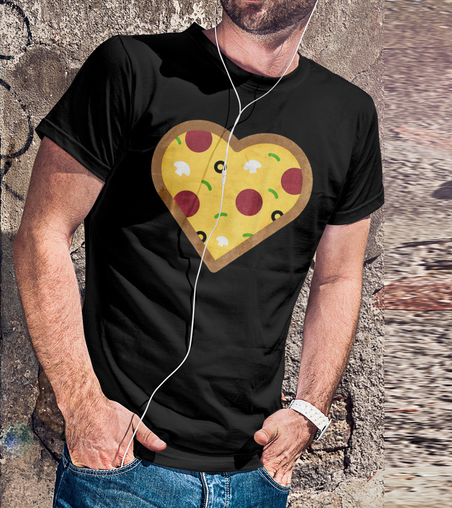 Pizza Heart Toppings Punny Pepperoni Olive Mushroom T-Shirt