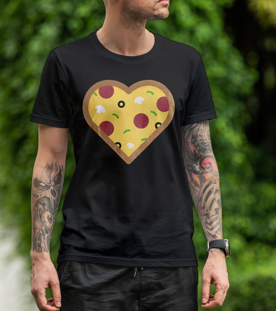 Pizza Heart Toppings Punny Pepperoni Olive Mushroom T-Shirt