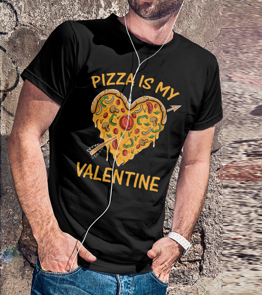 Pizza Is My Valentine Heart-Shaped Cheese Arrow Valentine's Day T-Shirt